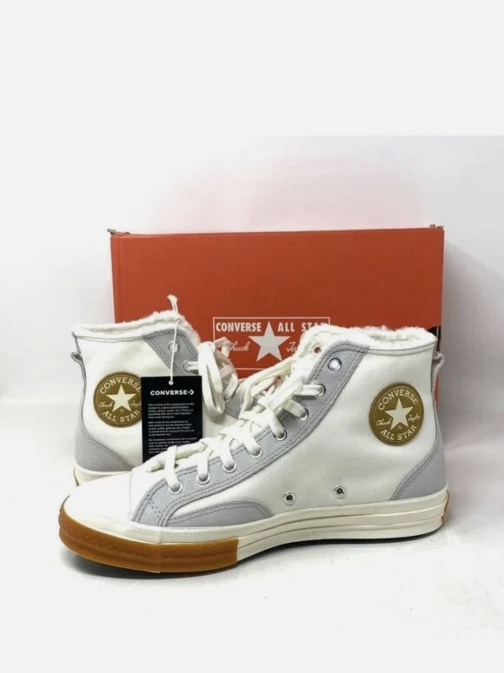 Converse High-Top Sneakers in White, Light Gray and Gum - Picture 3 of 6